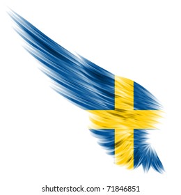 The flag of Sweden on Abstract wing and white background