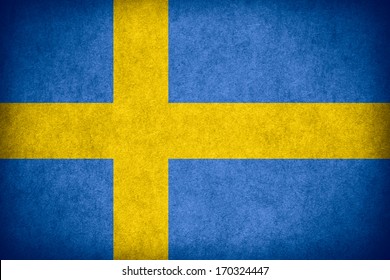 flag of Sweden or Swedish banner on paper rough pattern texture