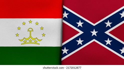 Flag of Tajikistan and Confederate - 3D illustration. Two Flag Together - Fabric Texture