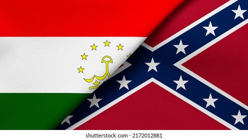 Flag of Tajikistan and Confederate - 3D illustration. Two Flag Together - Fabric Texture