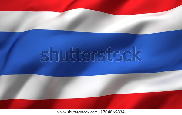 Flag of Thailand blowing in the wind. Full\
page Thai flying flag. 3D\
illustration.