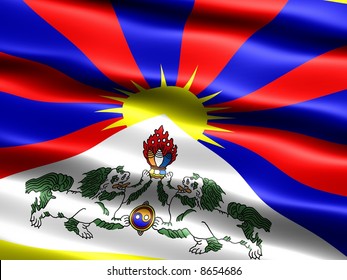 Flag of Tibet, computer generated illustration with silky appearance and waves