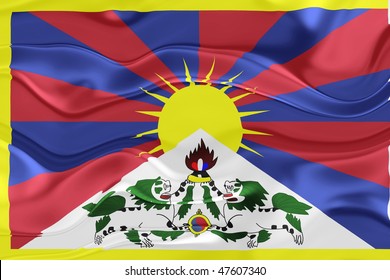 Flag of Tibet, national symbol illustration clipart wavy