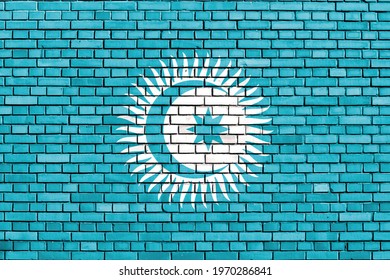 Flag Of Turkic Council Painted On Brick Wall