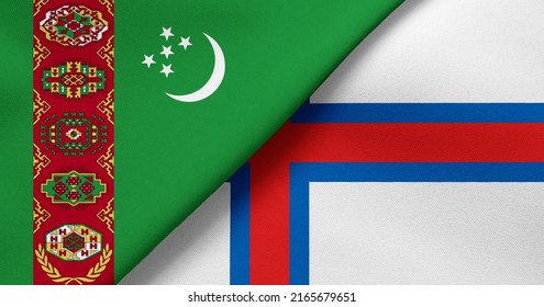 Flag Turkmenistan   Faroe Islands    3D illustration  Two Flag Together    Fabric Texture