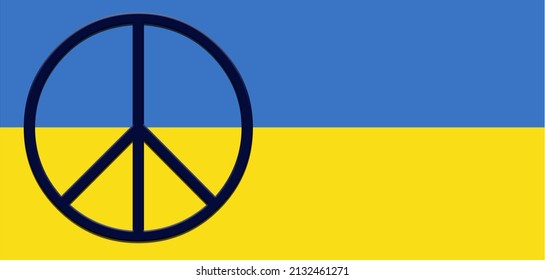 Flagge der Ukraine auf Blau und Gelb mit Friedenszeichen