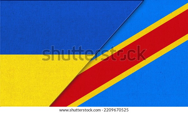 Flag of Ukraine and Congo - 3D illustration. Two\
Flags Together. National Symbols of Ukraine and Congo. political\
relations. Mutual assistance of countries. Ukrainian and Congolese\
flags