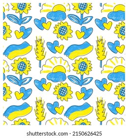Flag of Ukraine with sunflowers and hearts on white background. Support for Ukraine. For cards, posters, stickers. the astronomical symbol of Venus and the alchemical symbol of copper.