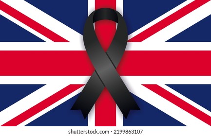 Flag Of The United Kingdom With A Black Mourning Ribbon