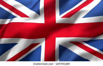 Flag of United Kingdom, Great Britain blowing in the wind. Full page british flying flag. Union Jack flag. 3D illustration.
