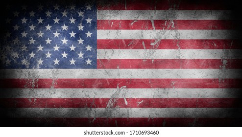 Flag Of United States Of America With Grunge Texture Background 3D Illustration