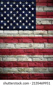 Flag of United States of America on a brick wall