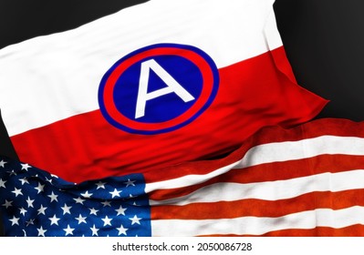 Flag Of United States Army Central Along With A Flag Of The United States Of America As A Symbol Of A Connection Between Them, 3d Illustration