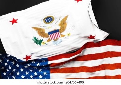 Flag Of The United States Assistant Secretary Of War Along With A Flag Of The United States Of America As A Symbol Of A Connection Between Them, 3d Illustration