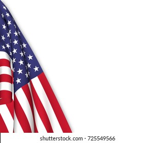 Flag of the United States furled to leave space on the white background.3D Rendering