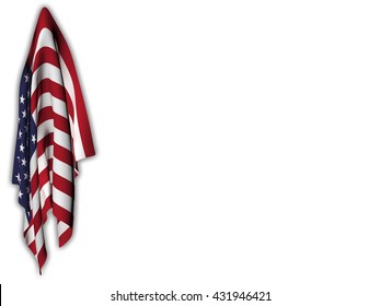 Flag of the United States hanging on a white background