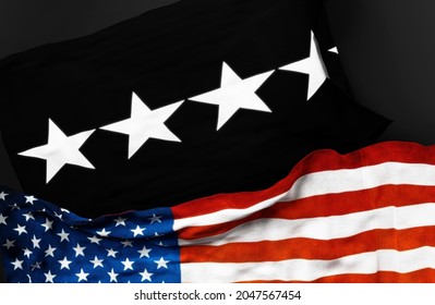 Flag Of A United States Space Force General Along With A Flag Of The United States Of America As A Symbol Of Unity Between Them, 3d Illustration