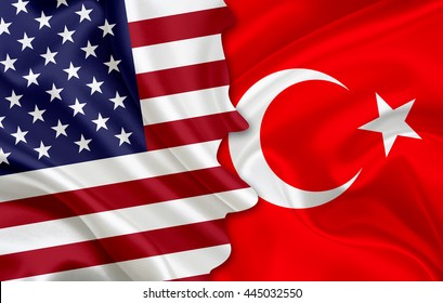 Flag Of USA And Flag Of Turkey