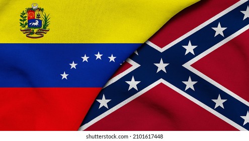 Flag of Venezuela and Confederate - 3D illustration. Two Flag Together - Fabric Texture