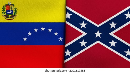 Flag of Venezuela and Confederate - 3D illustration. Two Flag Together - Fabric Texture