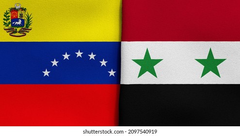 Flag of Venezuela and Syria - 3D illustration. Two Flag Together - Fabric Texture