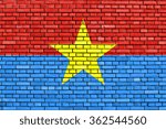 flag of Viet Cong painted on brick wall