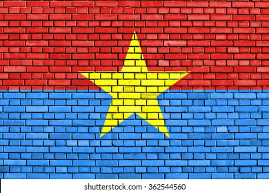 Flag Of Viet Cong Painted On Brick Wall