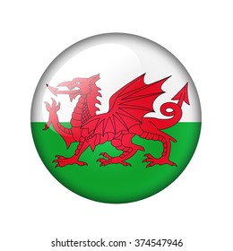 Flag Of Wales. Round Glossy Icon. Isolated On White Background.