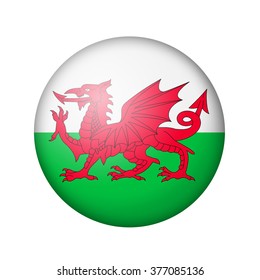 Flag Of Wales. Round Matte Icon. Isolated On White Background.