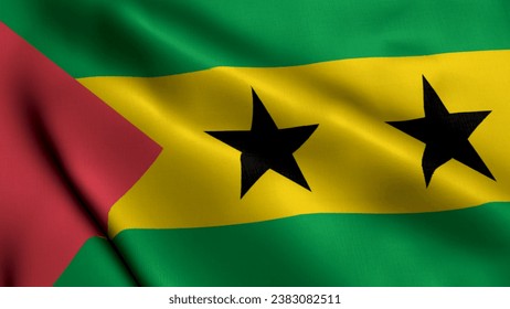 São Tomé and Príncipe Flag. Waving  Fabric Satin Texture Flag of São Tomé and Príncipe 3D illustration. Real Texture Flag of the Democratic Republic of São Tomé and Príncipe