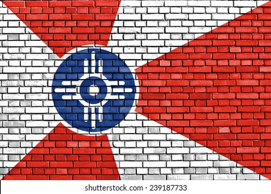 flag of Wichita painted on brick wall
