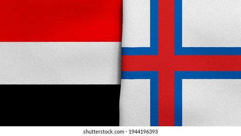 Flag Yemen   Faroe Islands    3D illustration  Two Flag Together    Fabric Texture