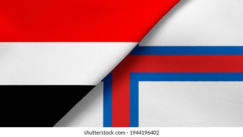 Flag Yemen   Faroe Islands    3D illustration  Two Flag Together    Fabric Texture