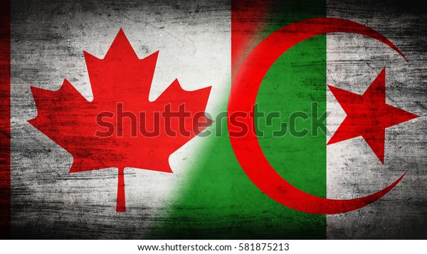 Flags of Algeria\
and Canada divided\
diagonally