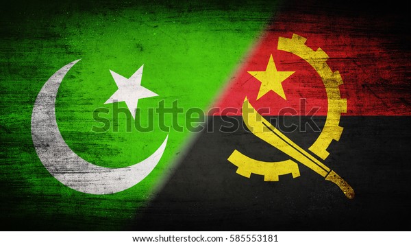 Flags of\
Angola and Pakistan divided\
diagonally\
