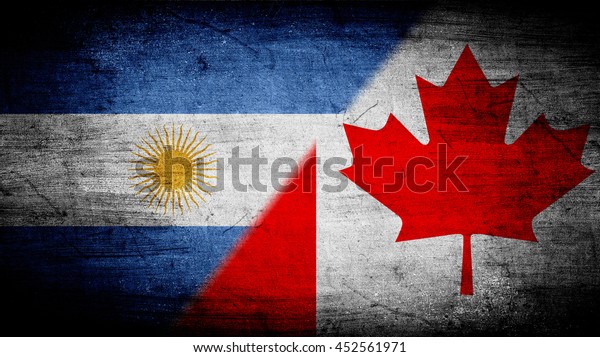 Flags of\
Argentina and Canada divided\
diagonally