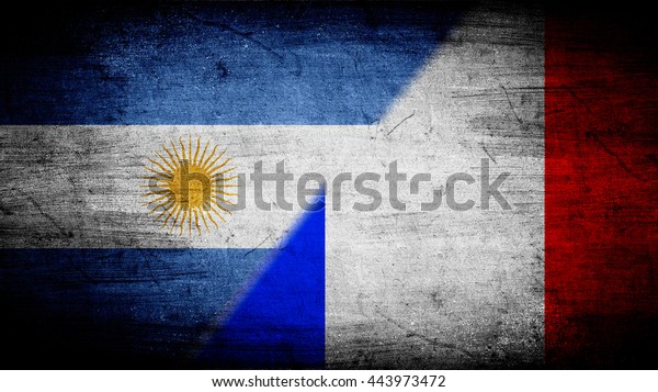 Flags of\
Argentina and France divided\
diagonally