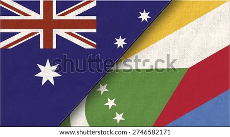 Flags of Australia and Comoros. Two Flags Together Australian and Comoro Islands. Australian - Comoro Islands relations. Sports competitions between countries. 3D illustration