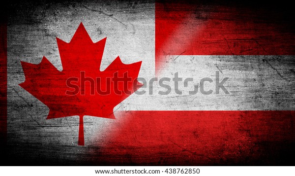 Flags of Austria\
and Canada divided\
diagonally