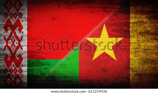 Flags of\
Belarus and Cameroon divided\
diagonally