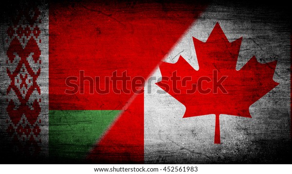 Flags of Belarus
and Canada divided
diagonally