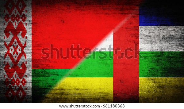 Flags of Belarus and Central African Republic\
divided diagonally