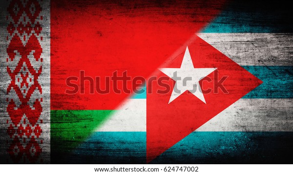 Flags of Belarus\
and Cuba divided\
diagonally