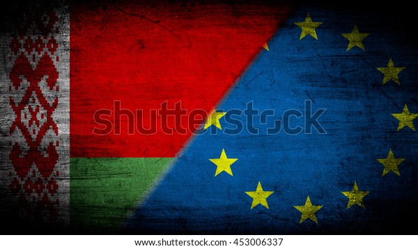 Flags of\
Belarus and European Union divided\
diagonally
