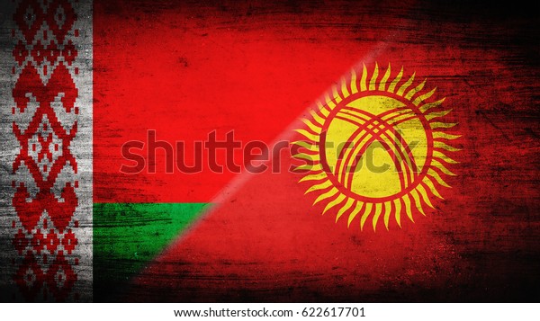 Flags of\
Belarus and Kyrgyzstan divided\
diagonally