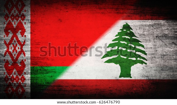 Flags of\
Belarus and Lebanon divided\
diagonally