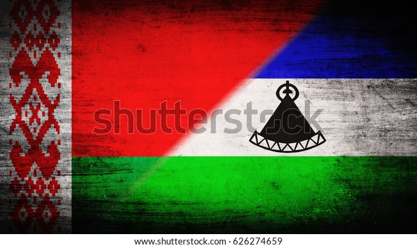 Flags of\
Belarus and Lesotho divided\
diagonally