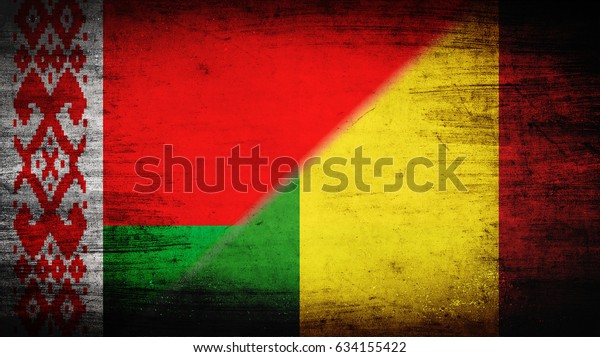 Flags of Belarus\
and Mali divided\
diagonally