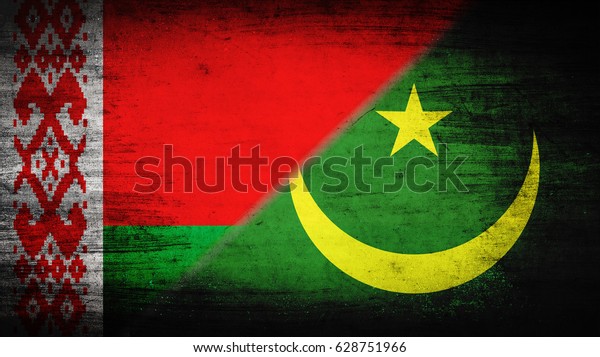Flags of\
Belarus and Mauritania divided\
diagonally