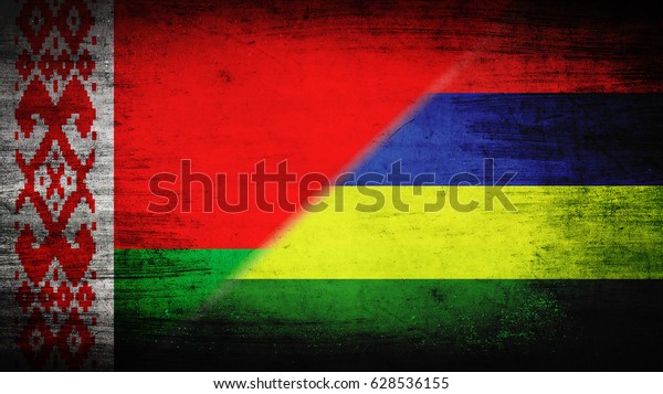 Flags of\
Belarus and Mauritius divided\
diagonally